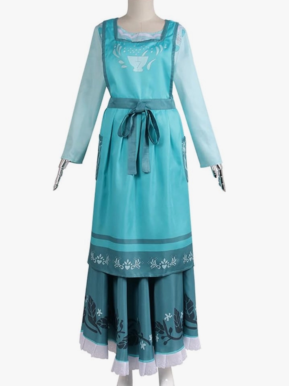 Disney Encanto Mama Julieta Costume Teal Blue Long-Sleeve Dress with Apron Tie